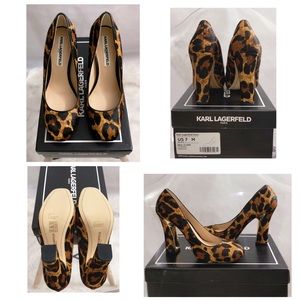 New In Box Karl Lagerfled Women’s Leopard Haircalf Heels-Size 7-$159